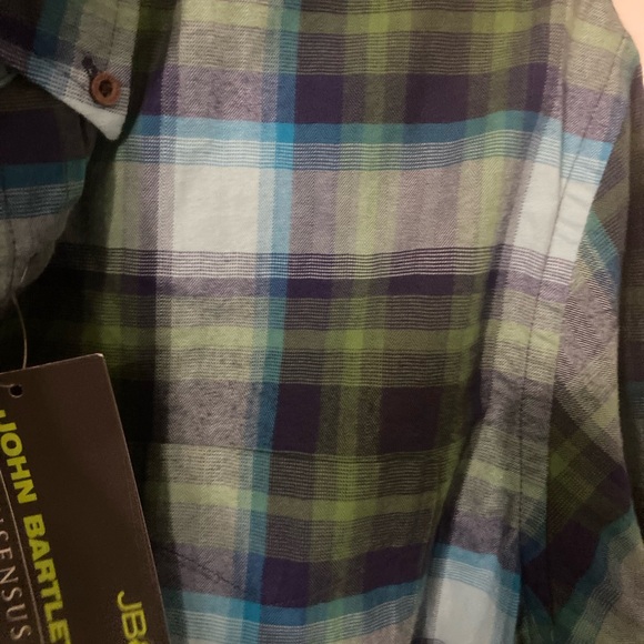 Sz M NWT John Bartlett Men's Blue and Green Plaid long sleeve button up shirt - Picture 3 of 4